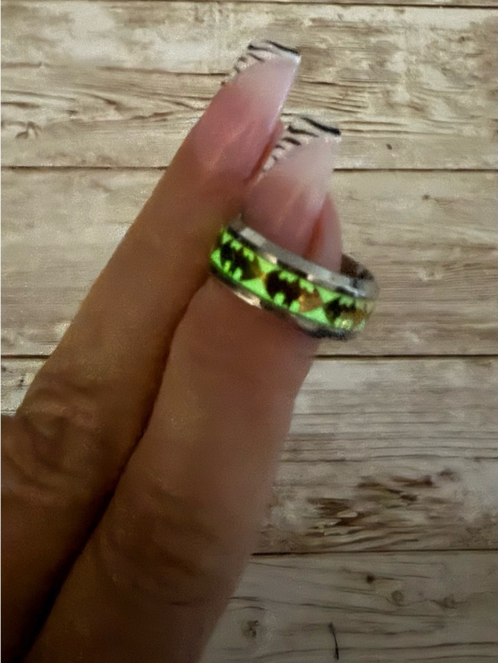 Glow in the dark Batman  Crystal Inlay Silver Tone Ring size 8